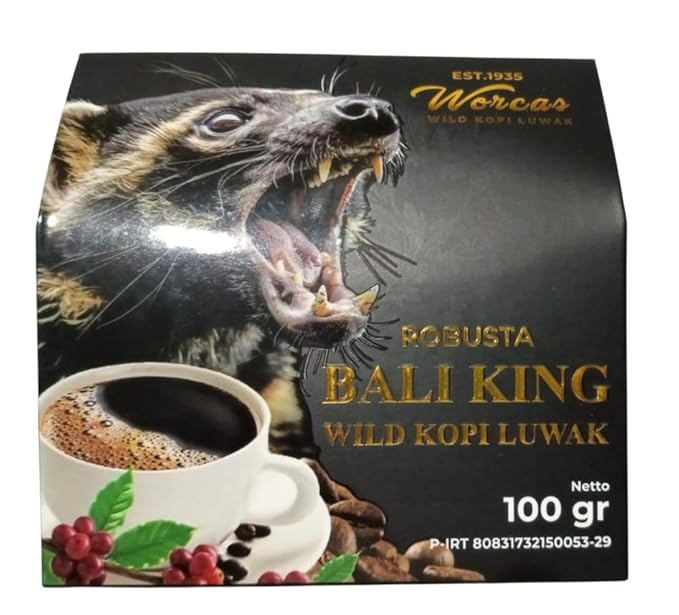 Bali King Wild Kopi Luwak Robusta Ground Coffee, 100g, Premium Indonesian Civet Coffee
