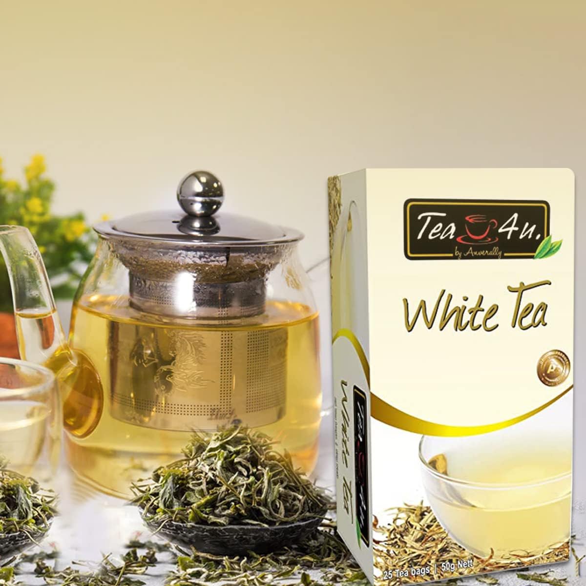 Tea4U White Ceylon Tea Bags - Handpicked Ceylon Tea from Sri Lanka's Finest Gardens - Rich & Fragrant Brew, Expertly Blended Smooth & Refreshing Flavor Convenient for Easy Brewing - 25 Tea Bags