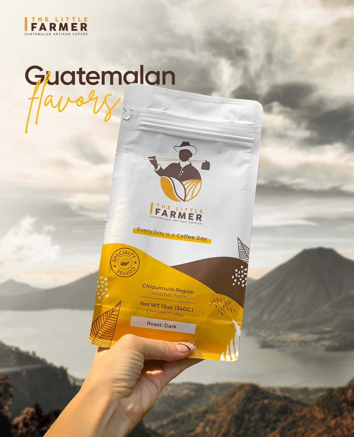 The Little Farmer Coffee, Guatemalan Ground Coffee, High Land Coffee [12 Oz.] The World's finest & smoothest Coffee - Artisan, Medium Roast, Low Acidity, Highland Specialty Coffee