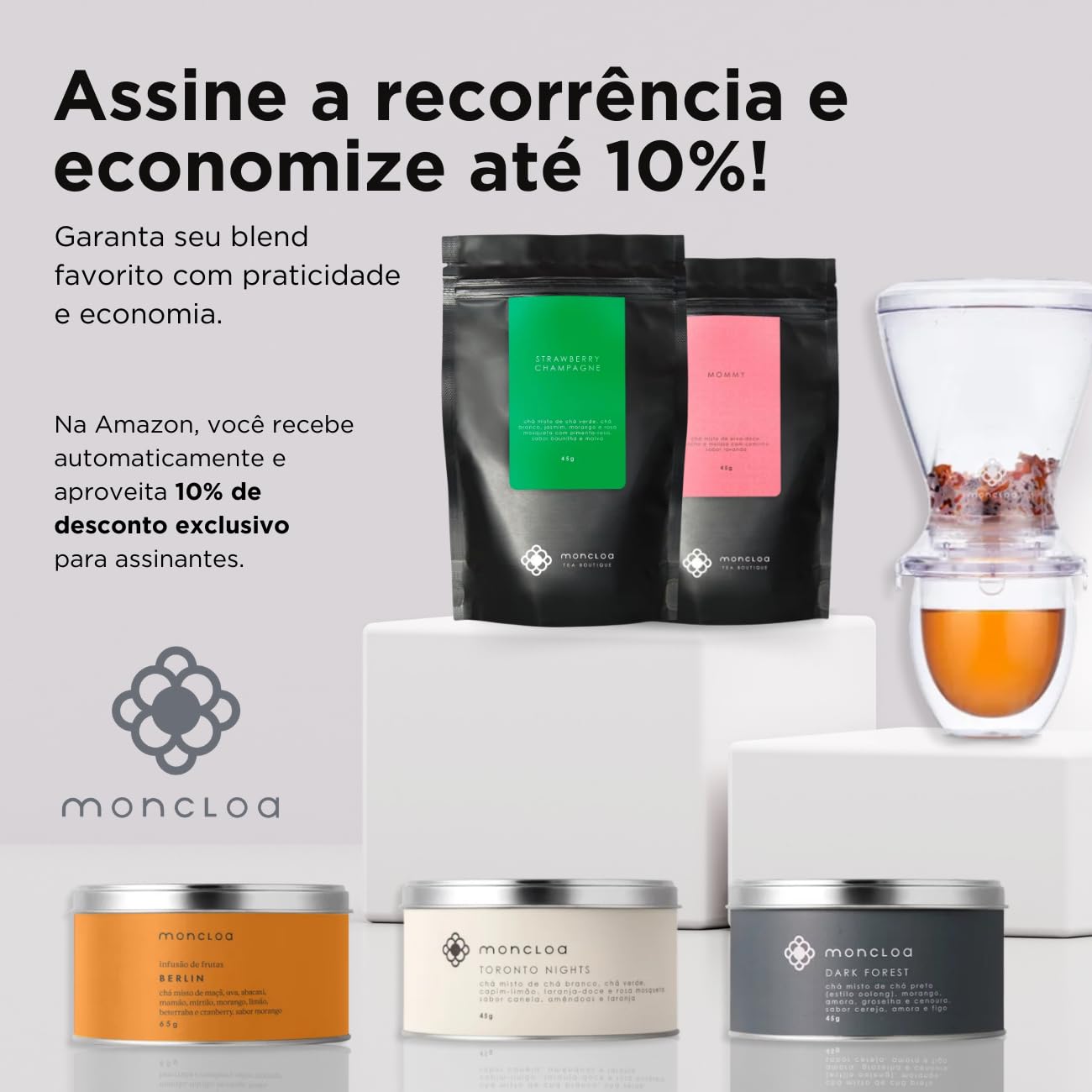 MONCLOA STRAWBERRY CHAMPAGNE - Premium Green and White Loose Leaf Tea w/ Strawberry, Jasmin, Pink Pepper. Antioxidant, Energizer. Pouch 2.8oz/80g.