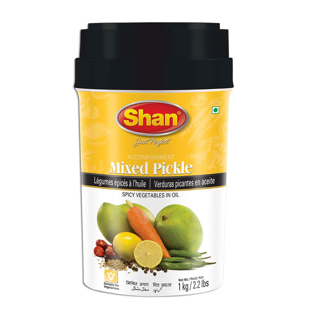Shan Mixed Pickle 35.27 oz (1000g) - Spicy Vegetables Pickled in Oil - Rich Blends of Spices - Perfect Accompaniment to Everyday Meals - Suitable for Vegetarians - Airtight Pet Jar