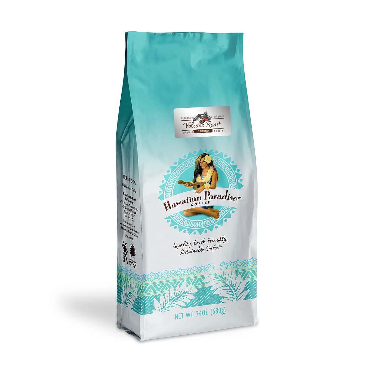 Hawaiian Paradise Coffee Dark Roast Ground Coffee, 100% Arabica Beans, Premium Rich Flavored, Finest Beans (Volcano Roast Ground 24oz. Bag)
