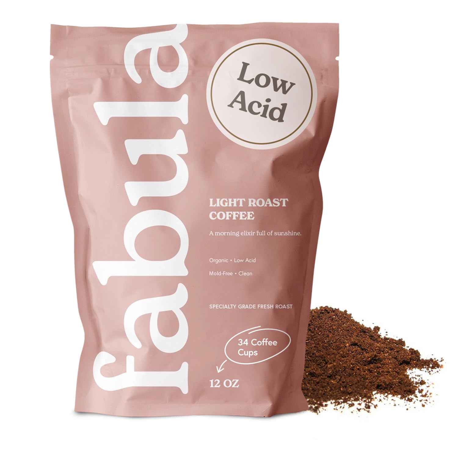 Fabula Low Acid Coffee, USDA Organic Ground Coffee Medium Roast - Non GMO - No Molds - Mycotoxins Pesticides Free - Single Origin Coffee - 12 oz