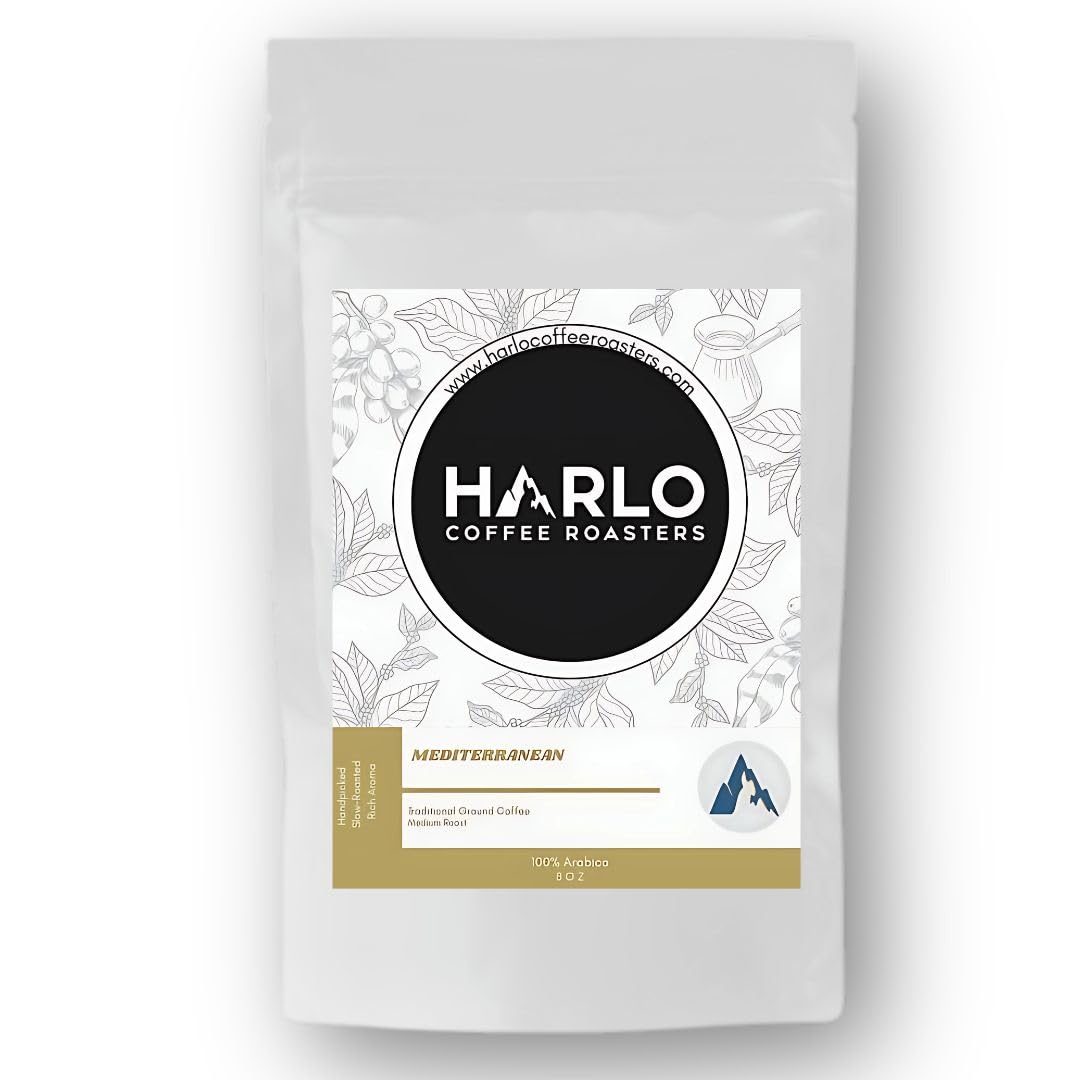 Harlo Coffee Roasters Turkish Ground Coffee, Medium Roast, 8 Oz, 100% Arabica Beans, Arabic Coffee, Traditional High Graded Coffee Beans (8oz, Original)