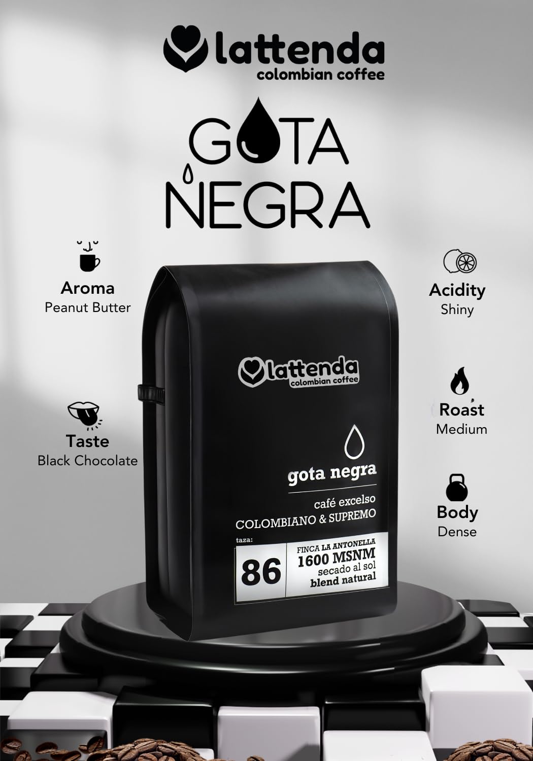 Lattenda Gota Negra Medium Roast Specialty Coffee (Ground) 340 Gr. - Caf Especial Colombiano Tostado
