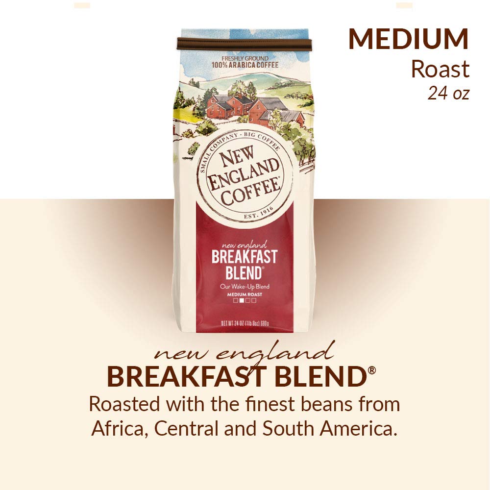 New England Coffee Breakfast Blend Medium Roast Ground Coffee, 24oz Bag (Pack of 2)