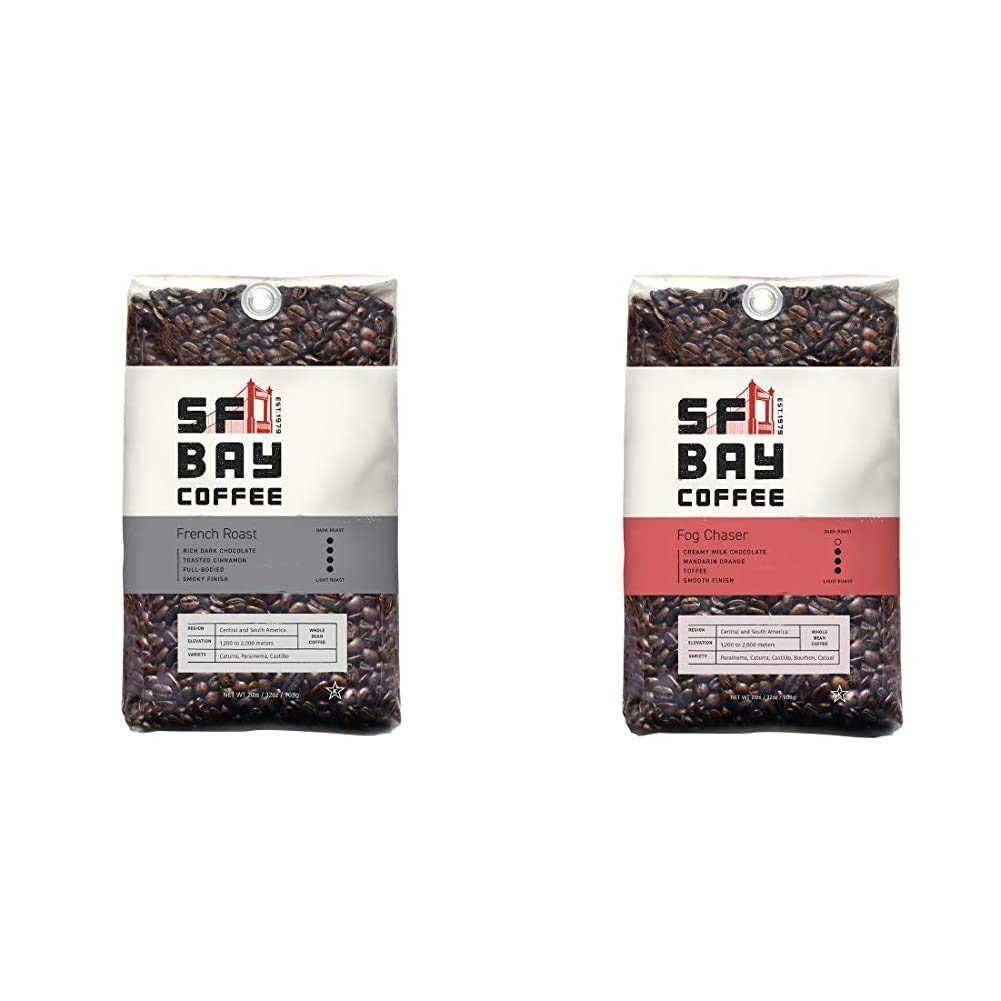 San Francisco Bay Whole Bean Coffee French Roast (2lb Bag) and Fog Chaser (2lb Bag) Coffee Bundle