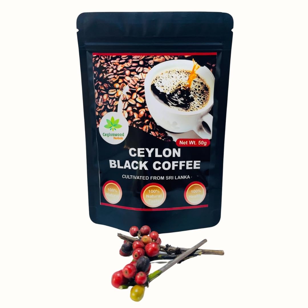 Ceylon Black Coffee 50g Packet, Organic and Premium Quality, Medium Roasted Bold & Smooth | Rich Aroma & Full-Bodied Flavor | Natural Energy Boost | Perfect for Hot & Iced Coffee