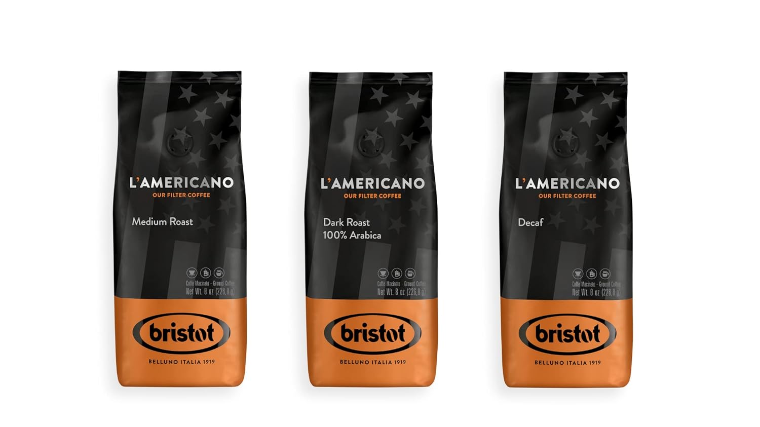 L'americano Filter Ground Coffee/Medium Roast+ 100% Arabica+DECAf/For Pour-over - French Press - Drip Coffee | 8oz/226.8