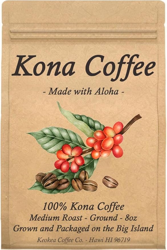 100% Kona Coffee - Ground - Medium Roast - 8oz - Farm Fresh - Grown and Packaged on the Big Island of Hawaii - Keokea Coffee Co.