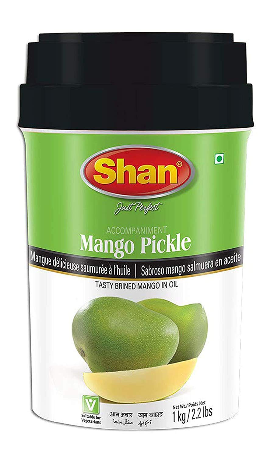 Shan Mango Pickle 35.27 oz (1000g) - Tasty Brined Pickled in Oil - Rich Blends of Spices - Perfect Accompaniment to Everyday Meals - Suitable for Vegetarians - Airtight Pet Jar