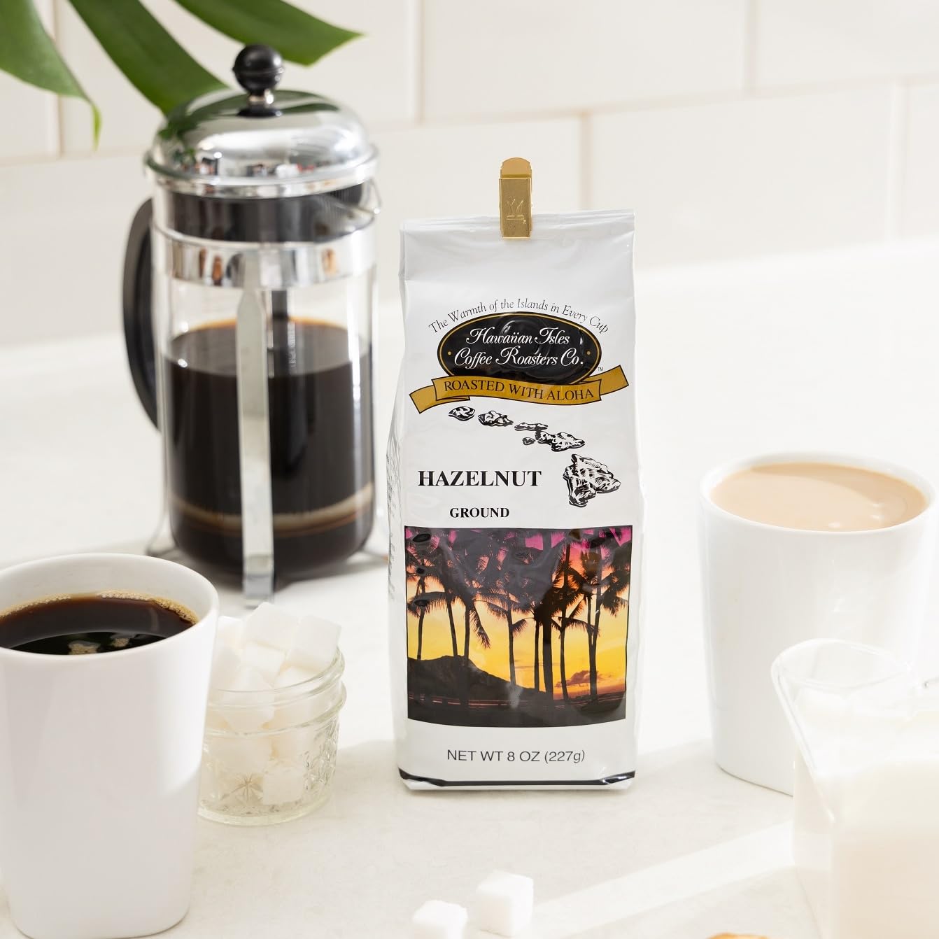 Hawaiian Isles Coffee Hazelnut Flavored, Light Roast Ground Coffee, Roasted with Aloha - 8 Ounce Bag