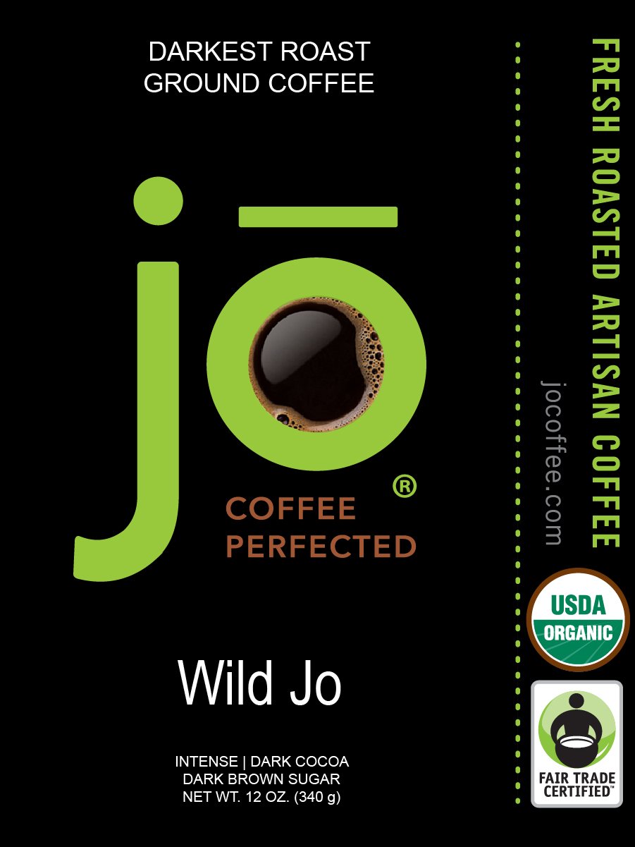 WILD JO: 12 oz, Dark French Roast Organic Coffee, Ground Coffee, Bold Strong Rich Wicked Good Coffee! Great Brewed or Cold Brew, USDA Certified Fair Trade Organic Arabica Coffee, NON-GMO Gluten Free