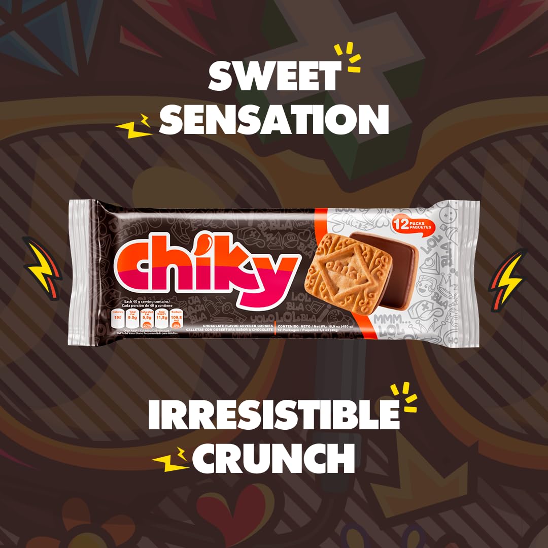 Chiky Chocolate Fudge Cookies, Crunchy & Sweet, Smooth Cream Center, Crispy Texture That Melts In Every Bite, 16.9 ounces, 1 Box contains 3 Bags, each with 12 Individual Packs.