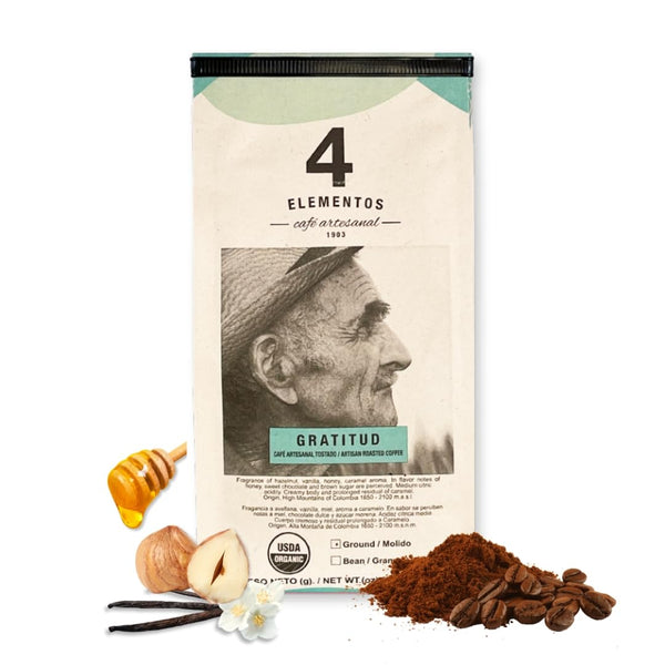 4Elementos | Whole Bean Specialty Coffee, Medium Roast, 100% Organic Arabica from Colombia, Honey, Sweet Chocolate & Brown Sugar Notes, 12oz