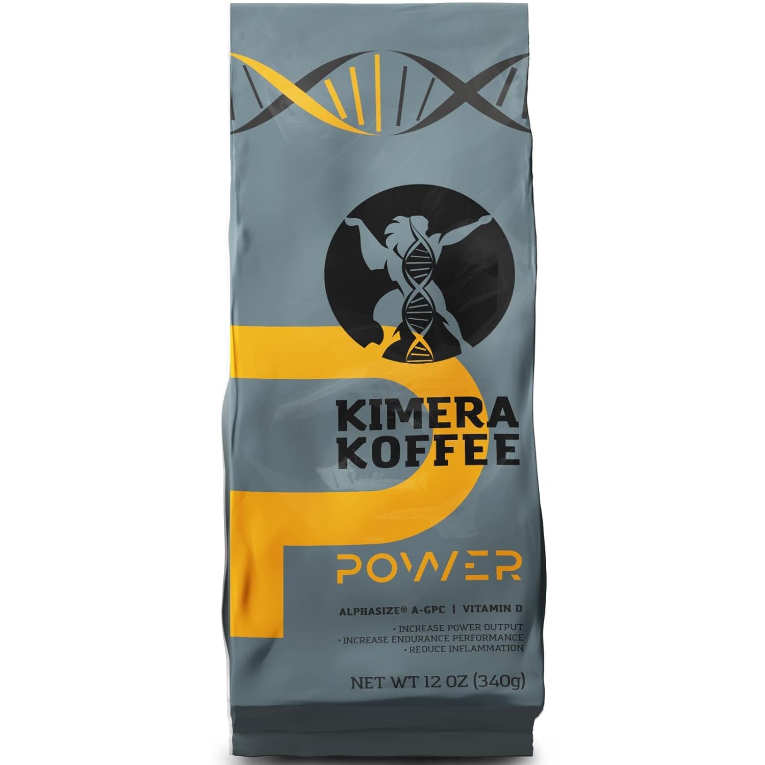 Kimera Koffee - Organic Medium Roast Ground Coffee|Power Blend | Infused with Alpha GPC and Vitamin D | Optimize Focus & Concentration | Boost Energy Level | Enhance Athletic Performance | 12oz