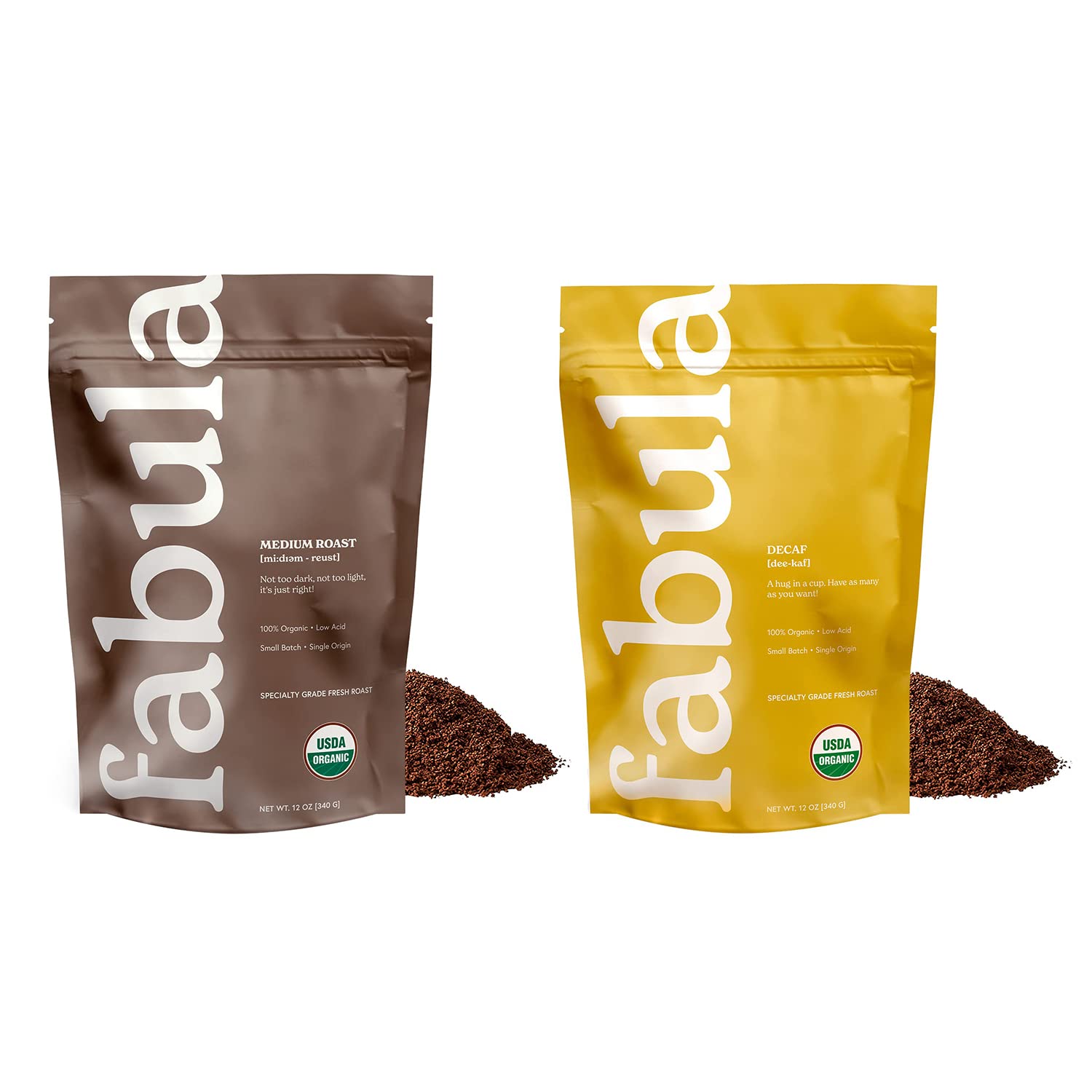 Fabula Organic Coffee Freshly Grounded - Medium and Decaf Dark Roast - 2 Bag Bundle