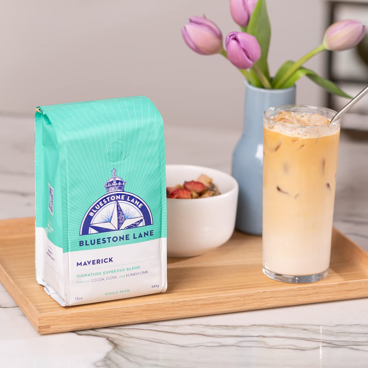 Bluestone Lane Ground Coffee, Maverick Espresso Blend, Medium Roast, 12 Ounce Bag