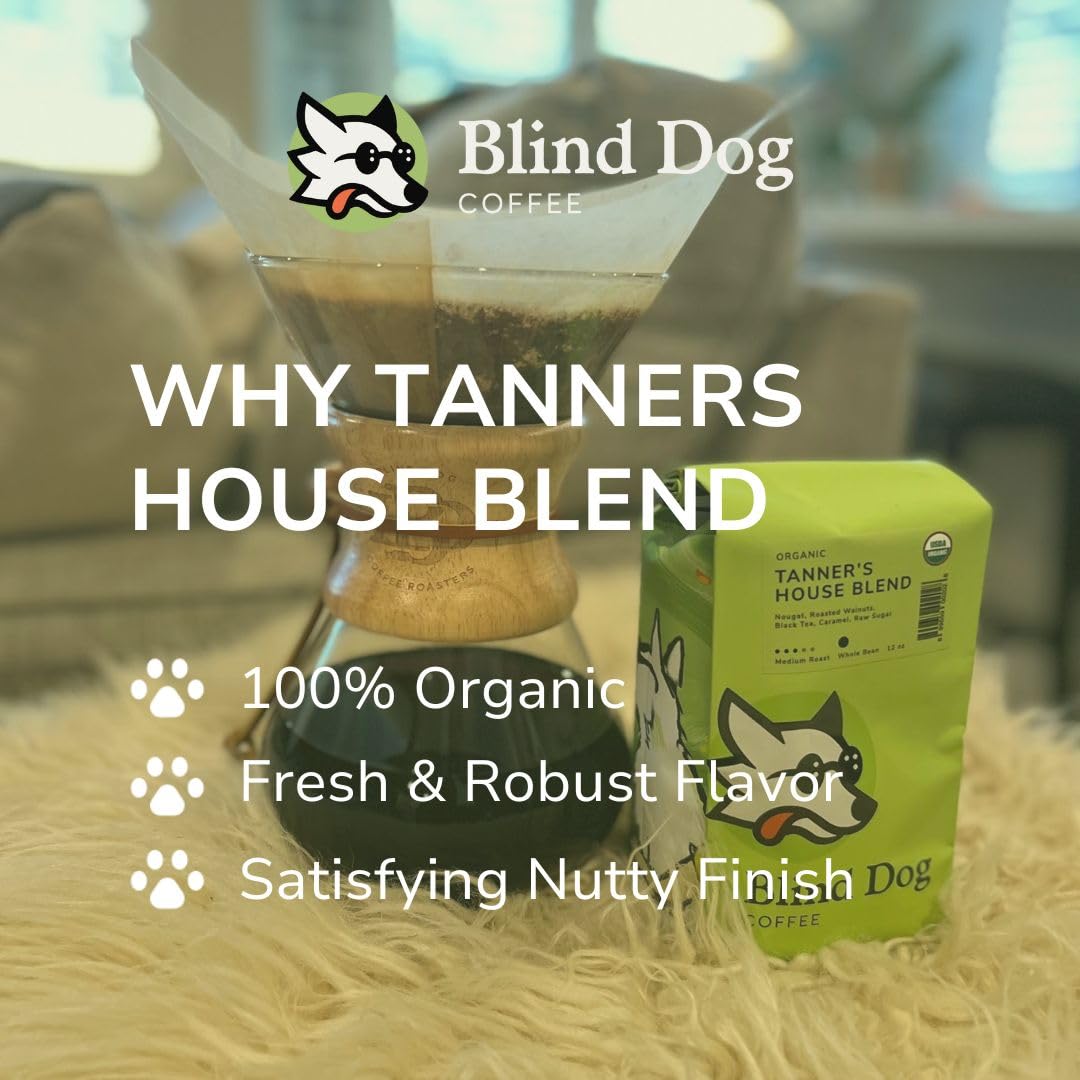 Blind Dog Coffee - Tanners House Blend Ground Coffee - Medium Roast - Flavor Notes of Milk Chocolate and Caramel - USDA Organic, Non GMO & No Additives - 12 Ounce