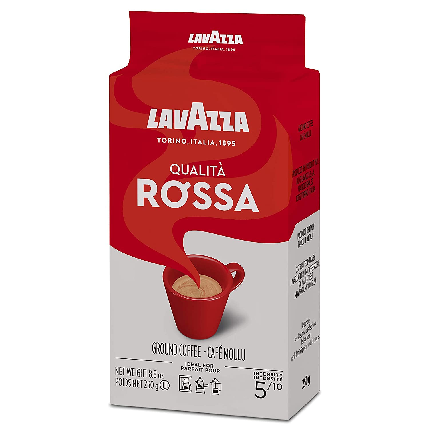 Lavazza Qualità Rossa Ground Coffee, Medium Roast, Arabica and Robusta Blend, 8.8 oz Brick (Pack of 20)