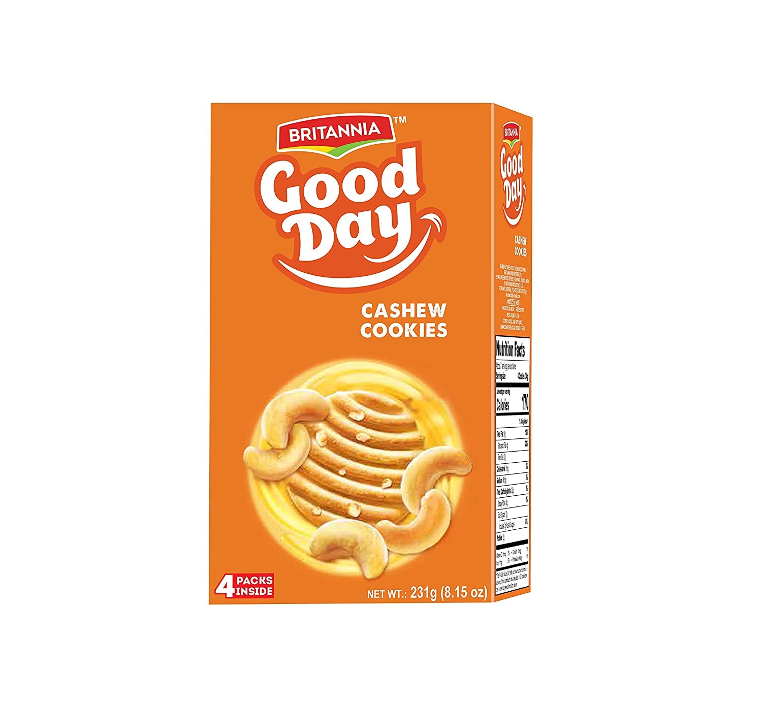 Britannia Good Day Cashew Cookies Family Pack 8.15oz (231g) - Breakfast & Tea Time Snacks - Delicious Grocery Cookies (Pack of 1)