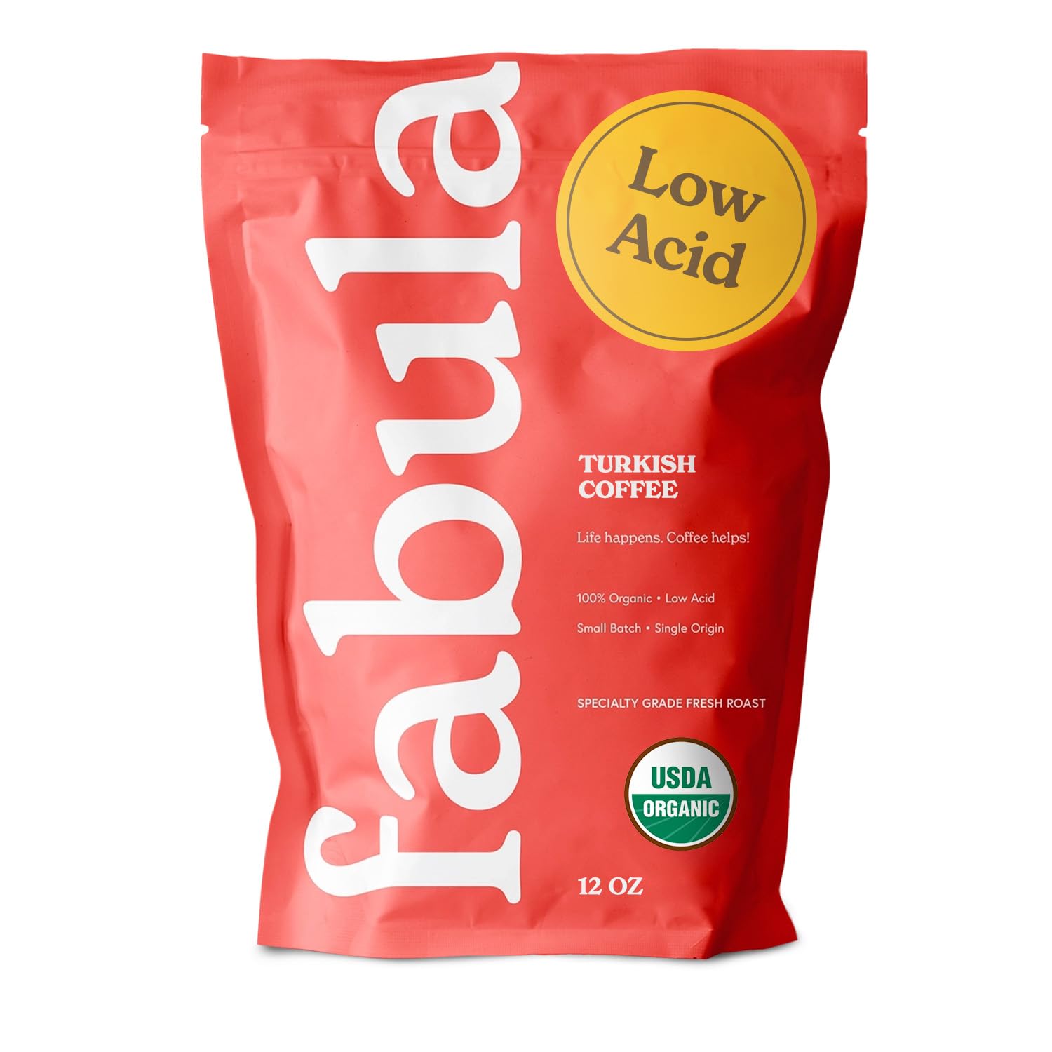 Fabula Low Acid Coffee, USDA Organic Ground Coffee Medium Roast - Non GMO - No Molds - Mycotoxins Pesticides Free - Single Origin Coffee - 12 oz