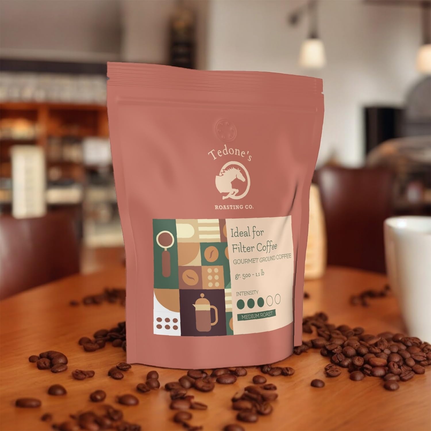 Tedone's Ground Coffee Medium Roast - Rich Italian Roast Flavor Gourmet Coffee, Coarse Ground Coffee for French Press 18 oz