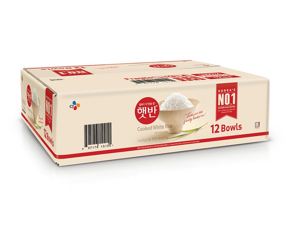 CJ Instant Rice: Cooked White Hetbahn, Gluten-Free & Vegan, Instant & Microwaveable, No Preservatives, Healthy & Delicious, 7.4 Ounce [12 Bowls] (Pack of 12)