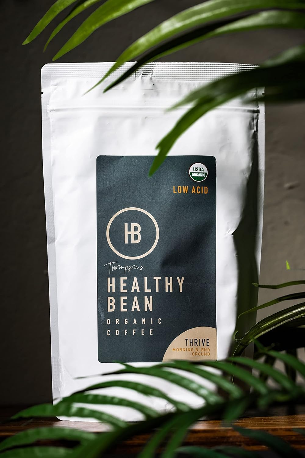 Healthy Bean Coffee Thrive Morning Blend - Organic Ground Coffee Medium Roast 11 oz and Low Acid Coffee Pods -Semi-Dark Roast, 12 Pack