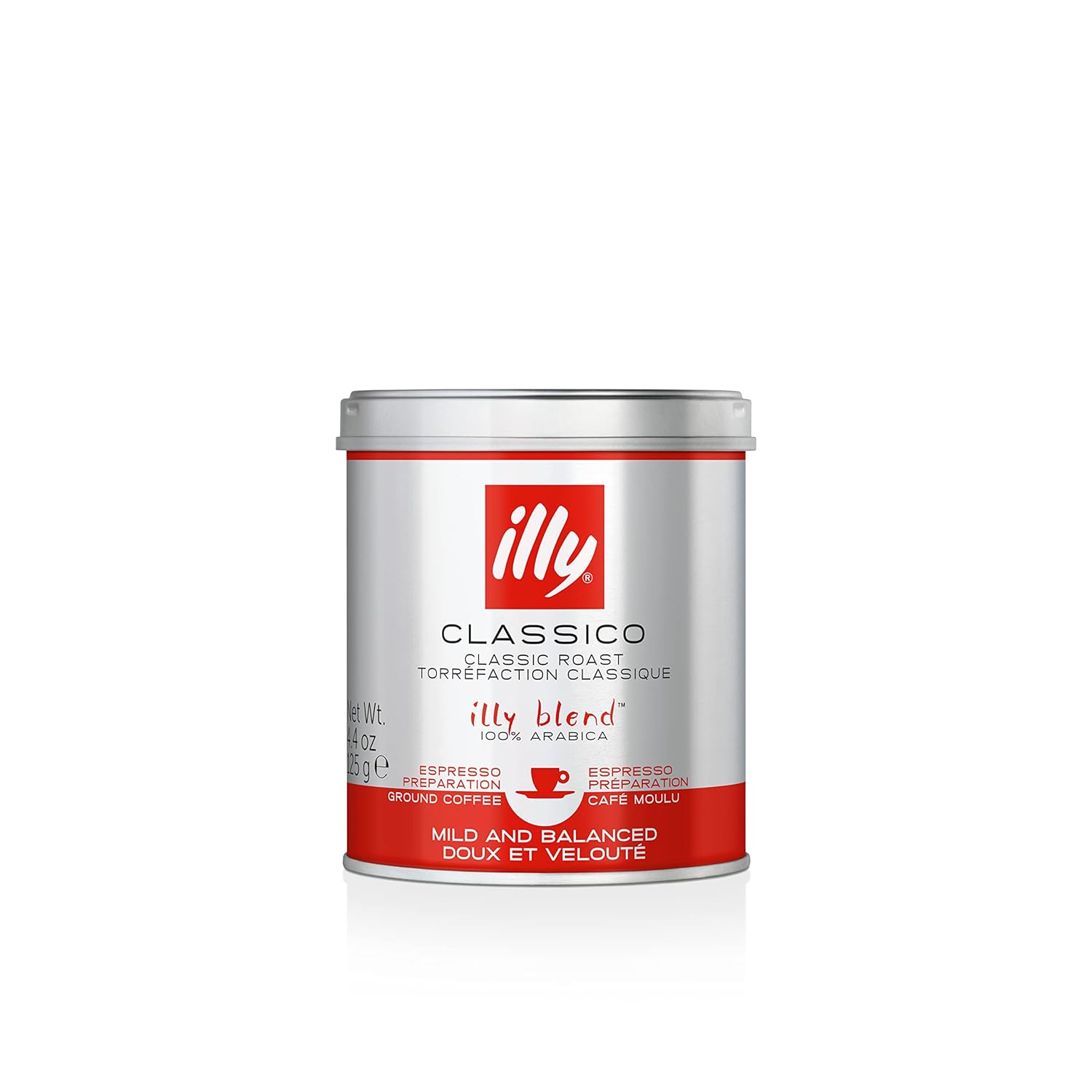 illy Ground Coffee Espresso - 100% Arabica Coffee Ground – Classico Medium Roast - Notes of Caramel, Orange Blossom & Jasmine - Rich Aromatic Profile - No Preservatives – 4.4 Ounce, 12 Pack