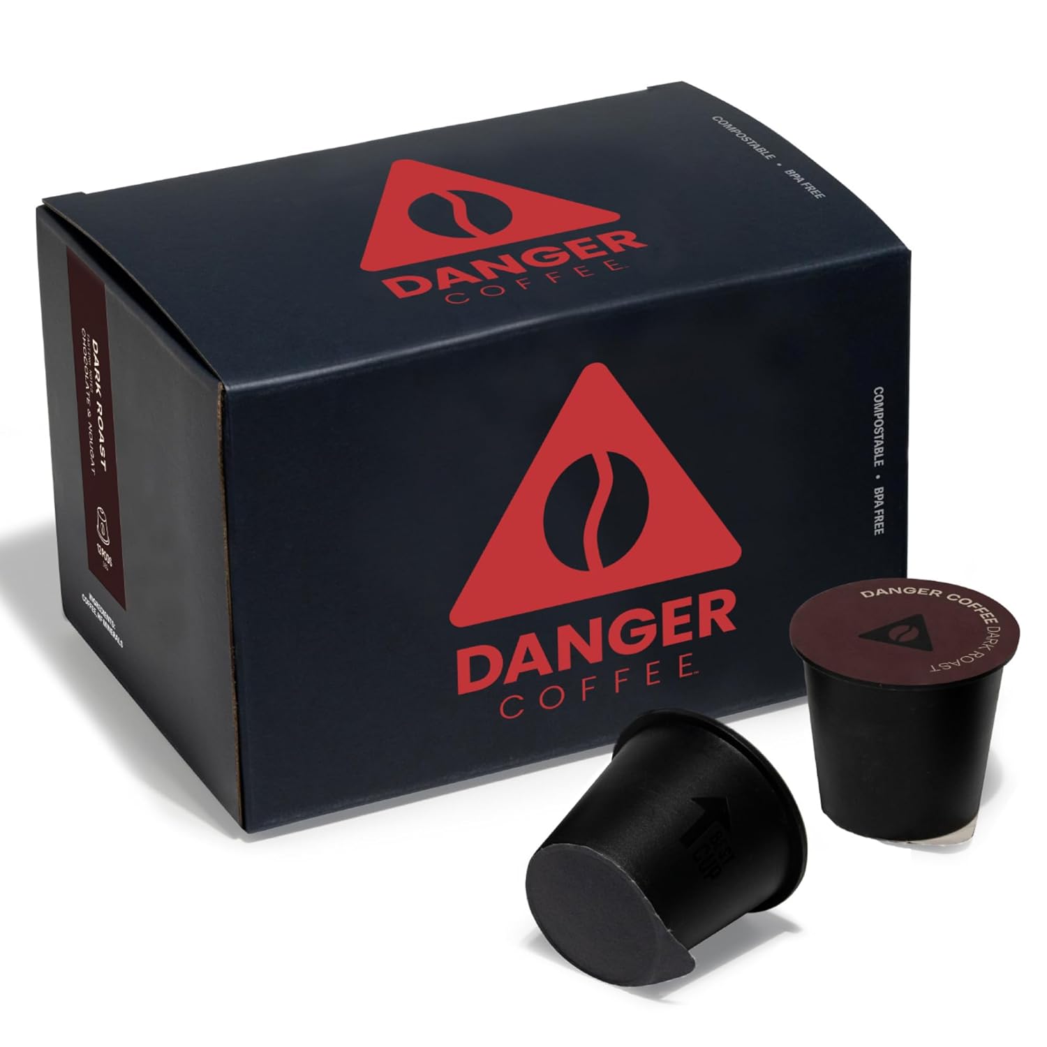 Danger Coffee by Dave Asprey, Remineralized, Mold Free & Lab Tested Compostable Pods | Dark Roast 12 Pods
