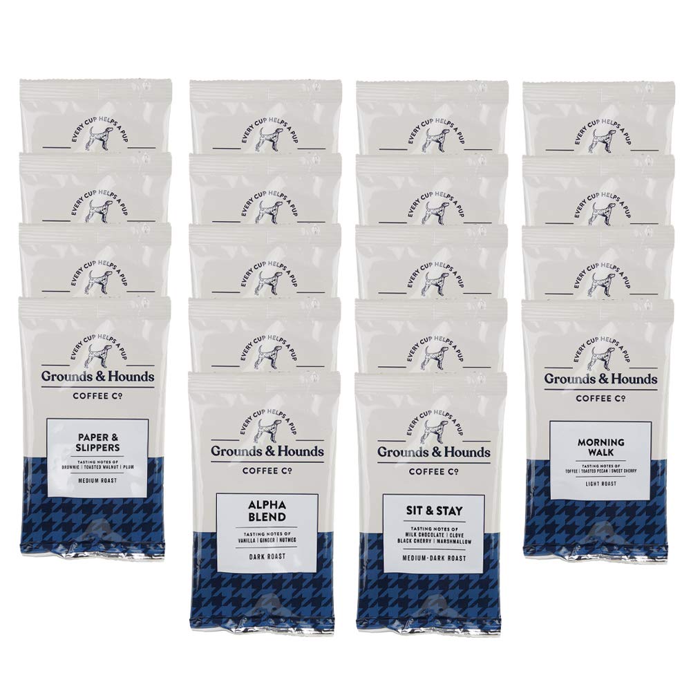 Grounds & Hounds Organic Coffee Variety Pack - 18 x 2.5oz Grounds, Popular Blends