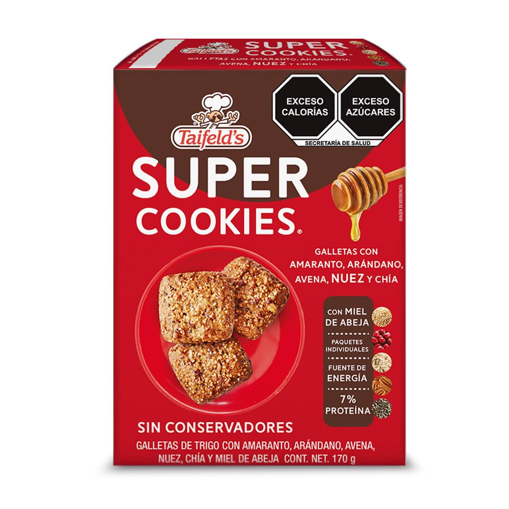 Taifelds Super Healthy Cookies with Sweetened Honey Pecans, Amaranth, Oats, Cranberries & Chia. No Preservatives and Low in Cholesterol