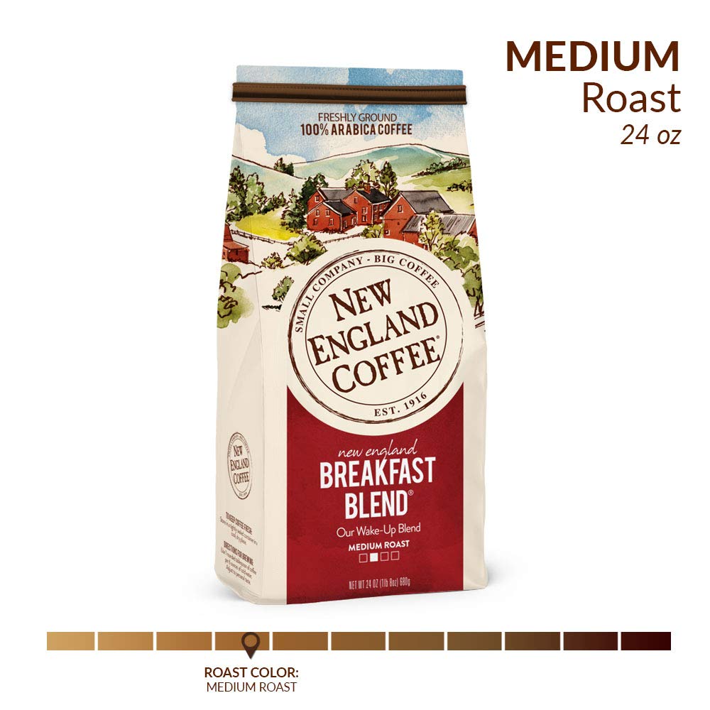 New England Coffee Breakfast Blend Medium Roast Ground Coffee, 24oz Bag (Pack of 2)