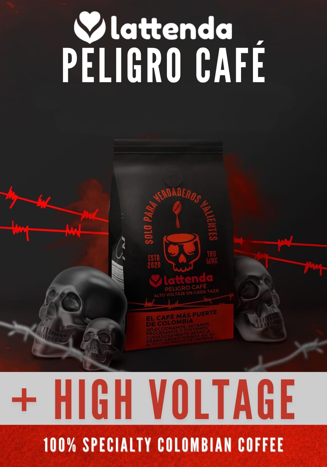 Lattenda Peligro Specialty Coffee: High Voltage Colombian Coffee - Intense Flavor, 454g Ground