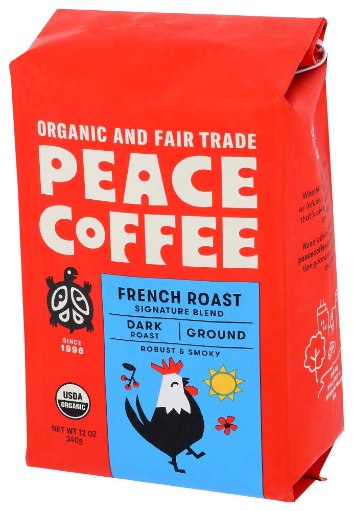 Peace Coffee French Roast Ground Coffee, Organic Fair Trade Dark Roast, 12 OZ