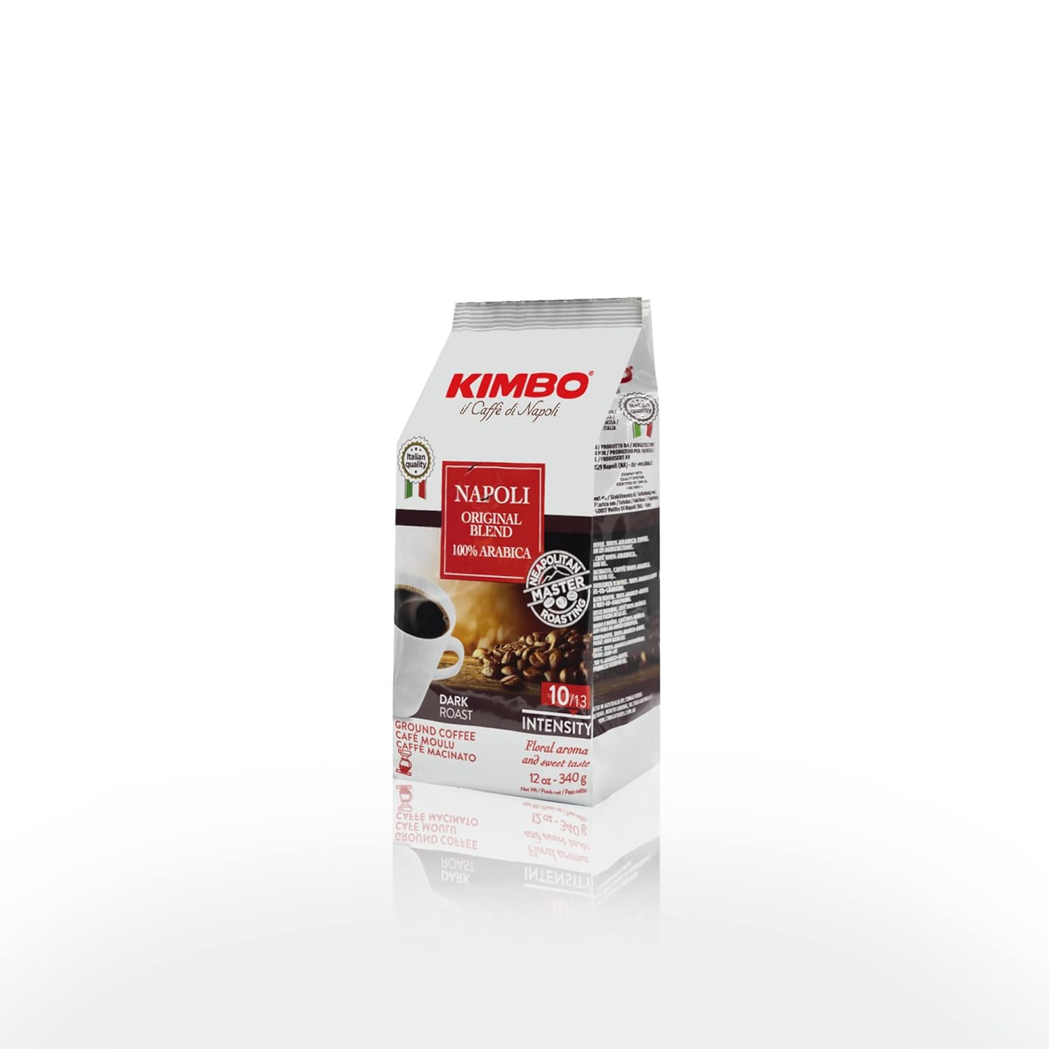 Kimbo Napoli Original Blend 100% Arabica Ground Coffee | 10/13 Intensity | Dark Roast with Floral & Sweet Flavor | 12 oz (340g) bag
