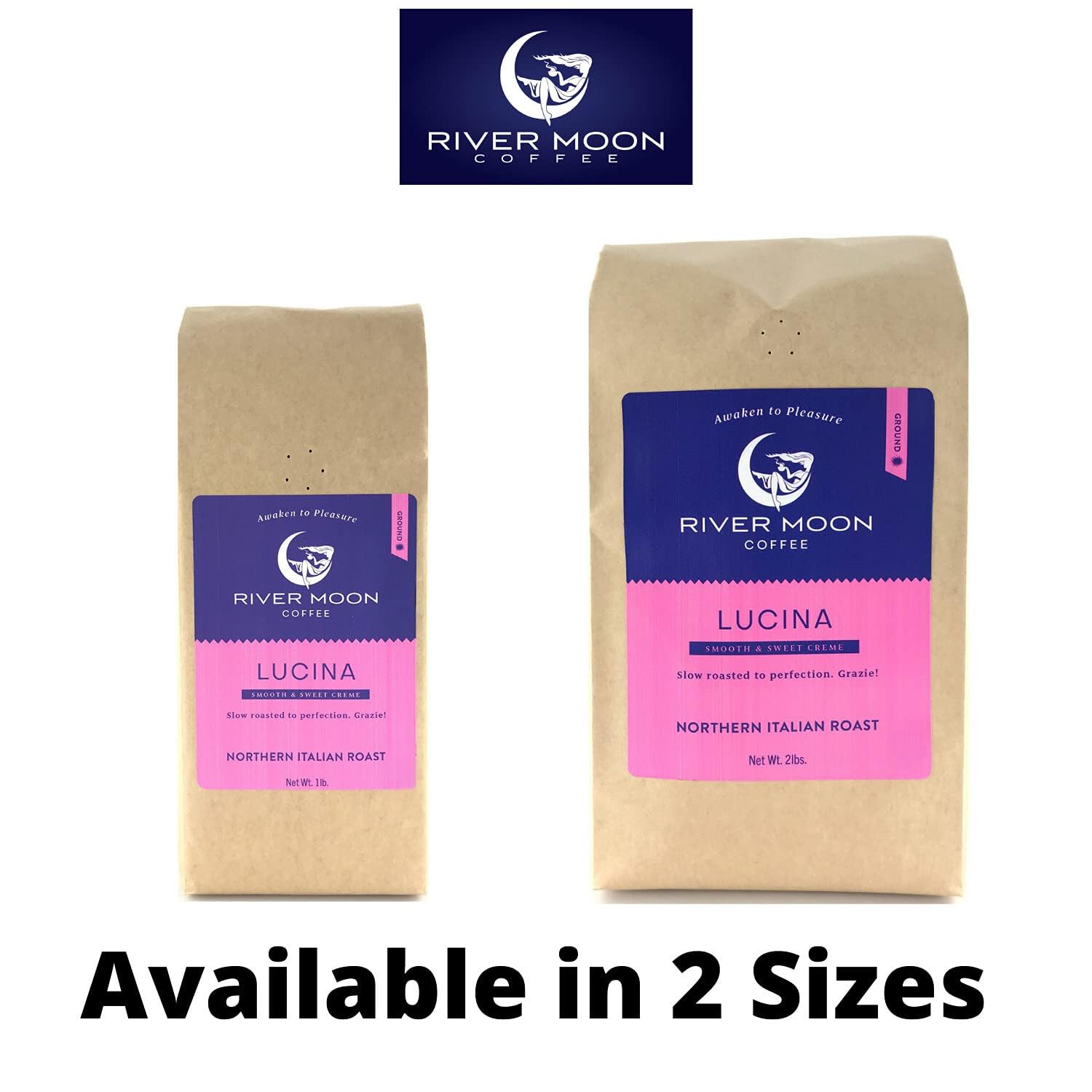 River Moon Coffee, Fine Ground Espresso Coffee, 2 lbs, Italian Style Medium Roast, Non-GMO, Direct Trade, 100% Arabica, Lucina Blend