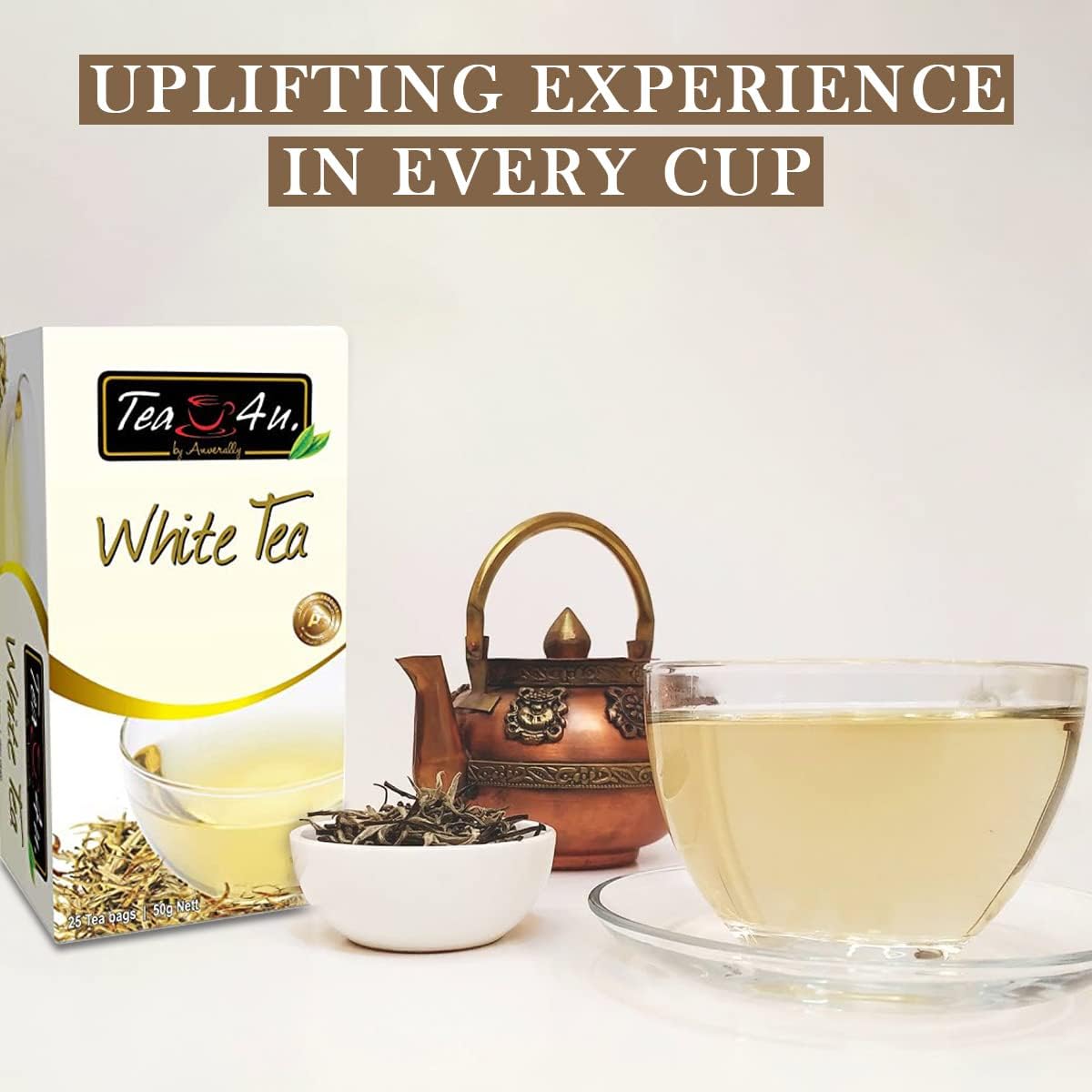Tea4U White Ceylon Tea Bags - Handpicked Ceylon Tea from Sri Lanka's Finest Gardens - Rich & Fragrant Brew, Expertly Blended Smooth & Refreshing Flavor Convenient for Easy Brewing - 25 Tea Bags