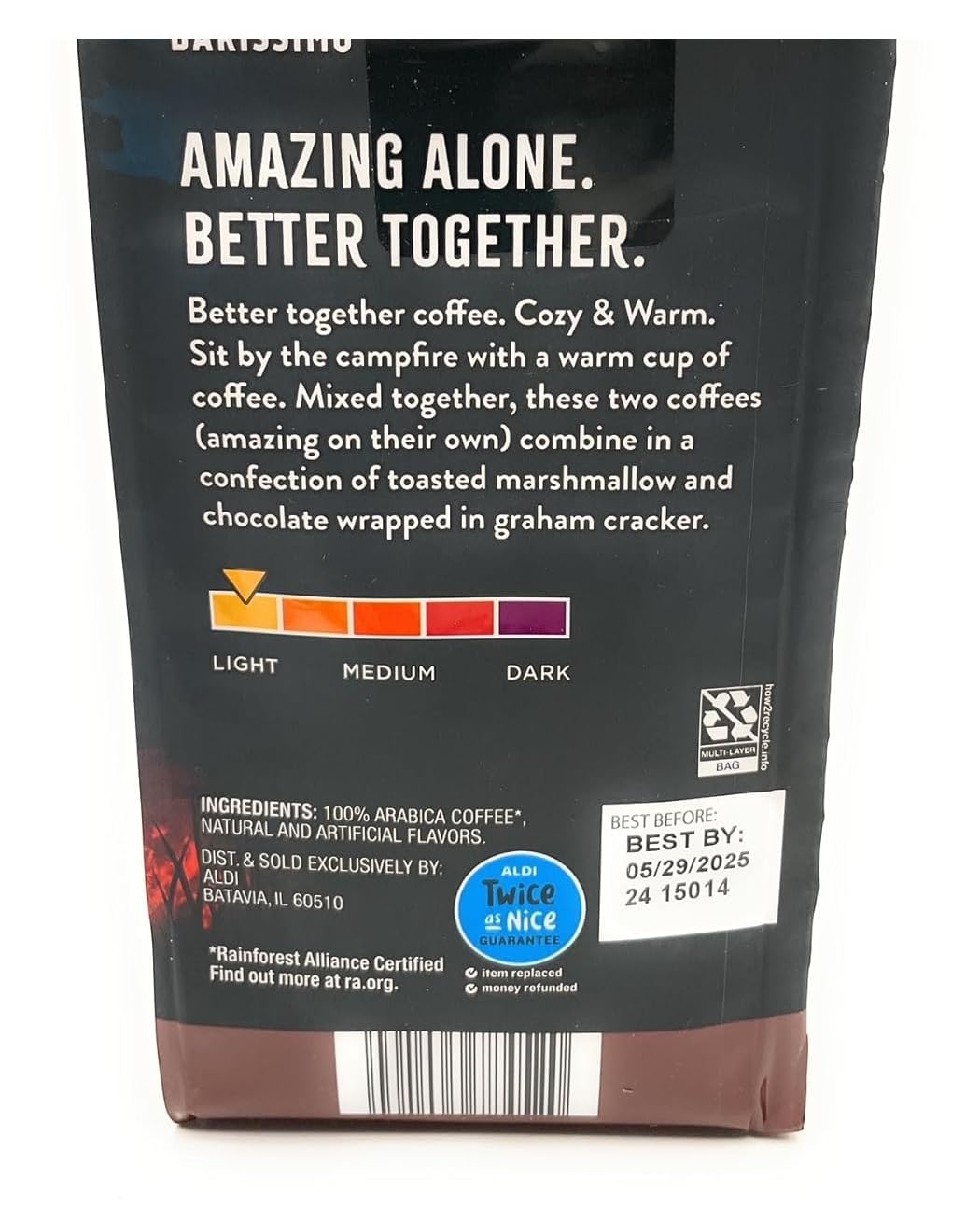 Mocha Marshmallow Light Roast Ground Arabica Coffee, Barissimo 11oz/311 g – Pack of 1