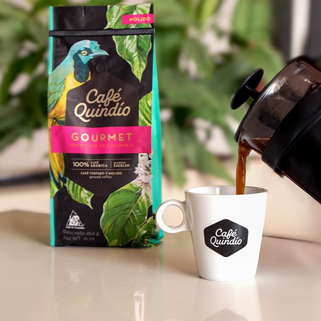 Cafe Quindio Gourmet - Medium Roast 100% Colombian Excelso Ground Arabica Coffee - 16 Ounce Bag (454g)