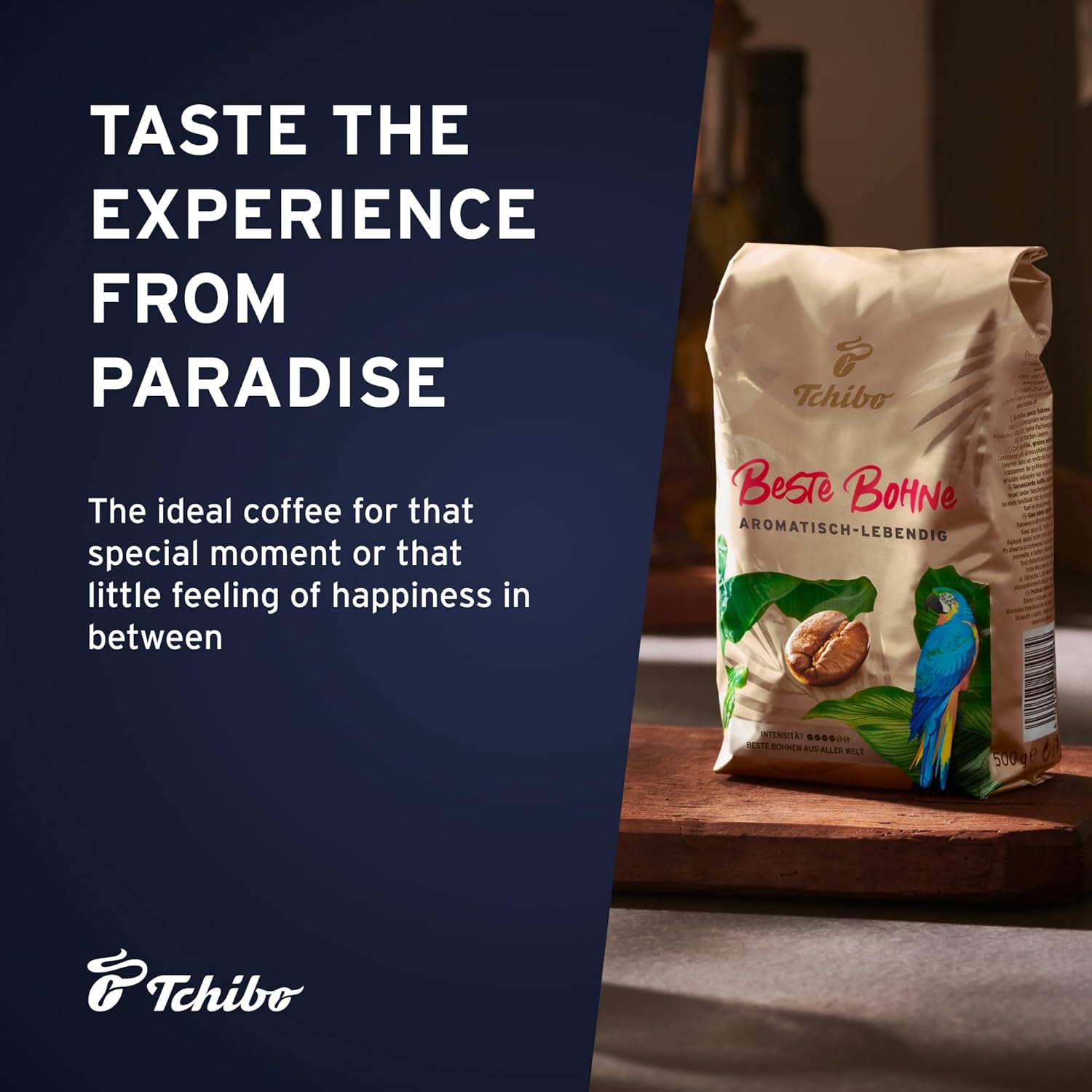 Tchibo Whole Bean Coffee - Beste Bohne - Light-Roasted Arabica and Robusta Beans for a Bold Taste and Delicately Spicy Aroma - Intensity 4/6, Acidity 4/6, Roast Level 2/6-17.63 oz