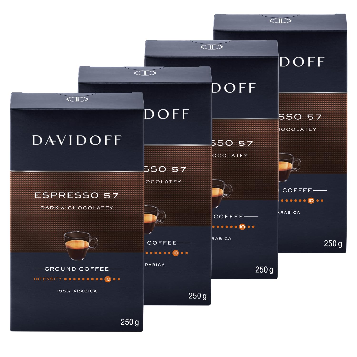 DAVIDOFF Espresso 57 Ground Coffee - Pack of 4-10/12 Intensity - 250 g x 4