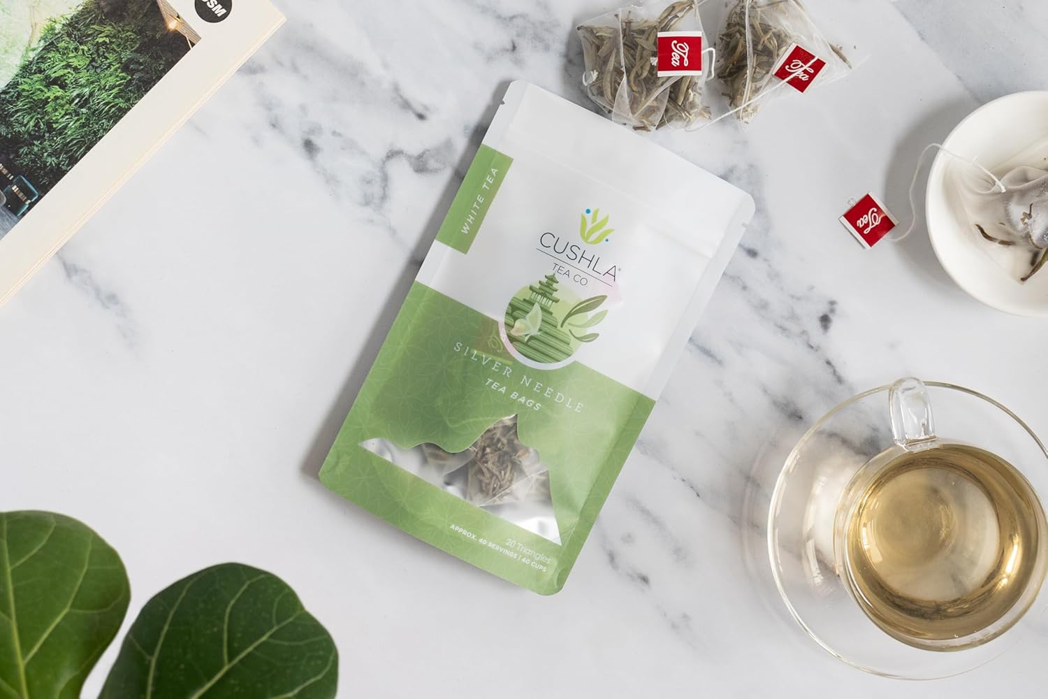 Premium White Silver Needle Tea Bags - Bai Hao Yinzhen Tea Triangles - Chinese Silver Tip White Tea - Low Caffeine Level