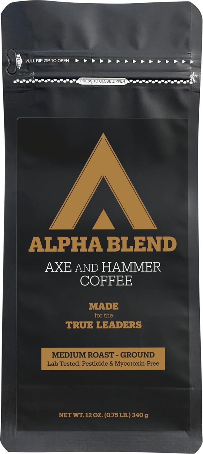 Axe and Hammer Coffee Alpha Blend, Medium Roast Ground, Premium & Intense Coffee Blend, 12 oz