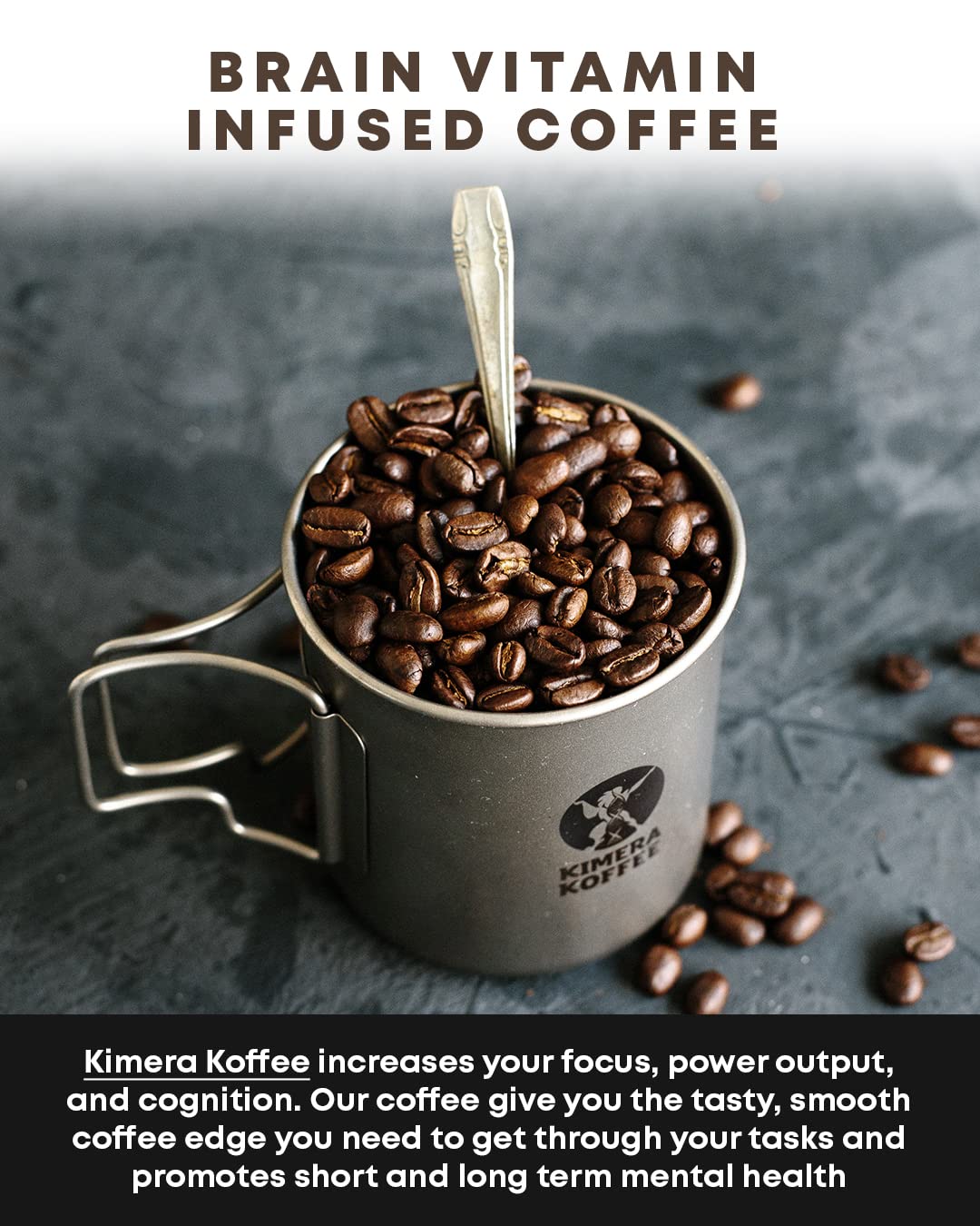 Kimera Koffee - Organic Medium Roast Ground Coffee|Power Blend | Infused with Alpha GPC and Vitamin D | Optimize Focus & Concentration | Boost Energy Level | Enhance Athletic Performance | 12oz