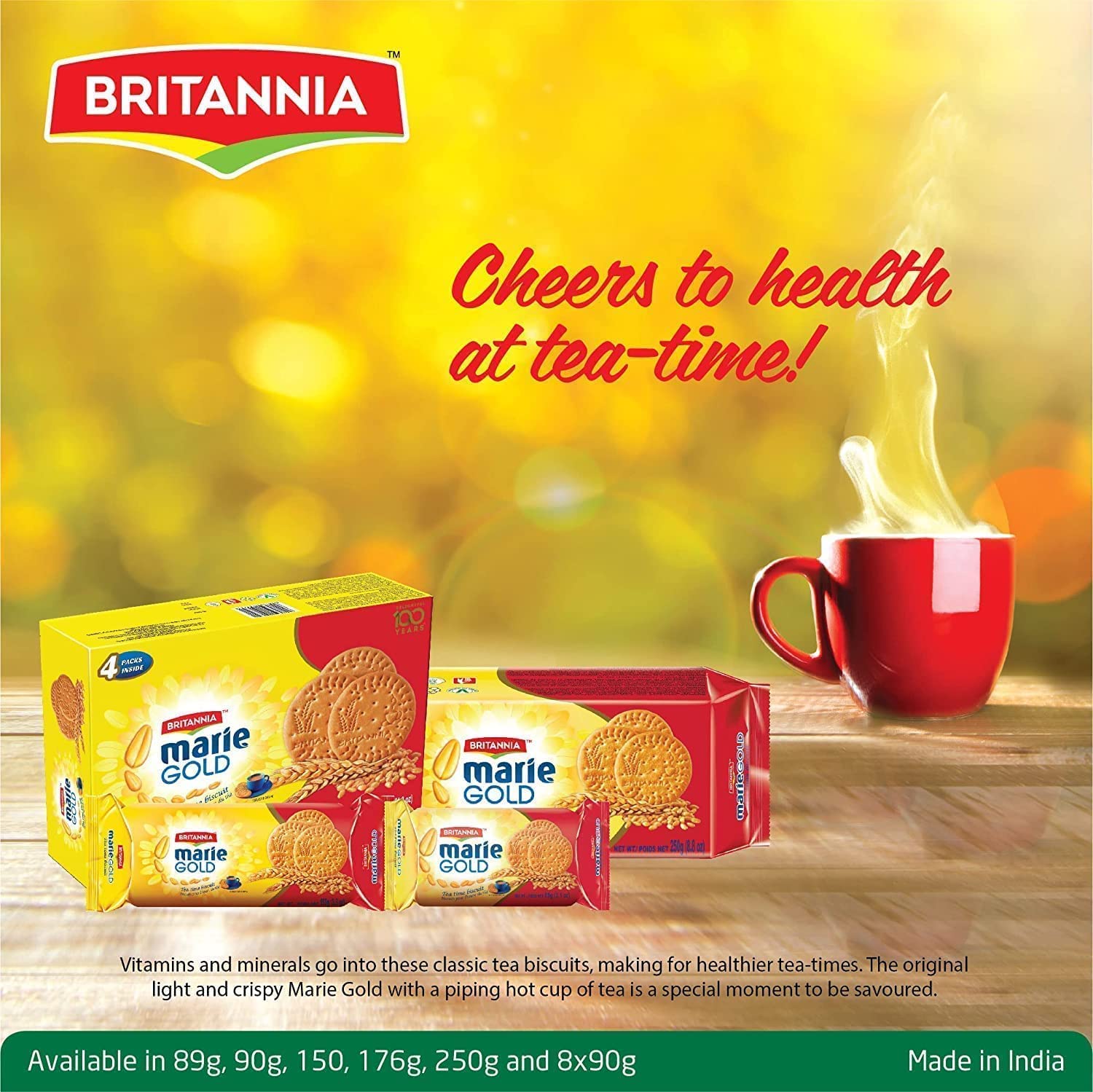 Britannia Marie Gold Cookies 5.3oz (150g) - Biscuits Pour l'heure du thé - Crispy Tea Time Snack - Delicious Grocery Cookies (Pack of 4)