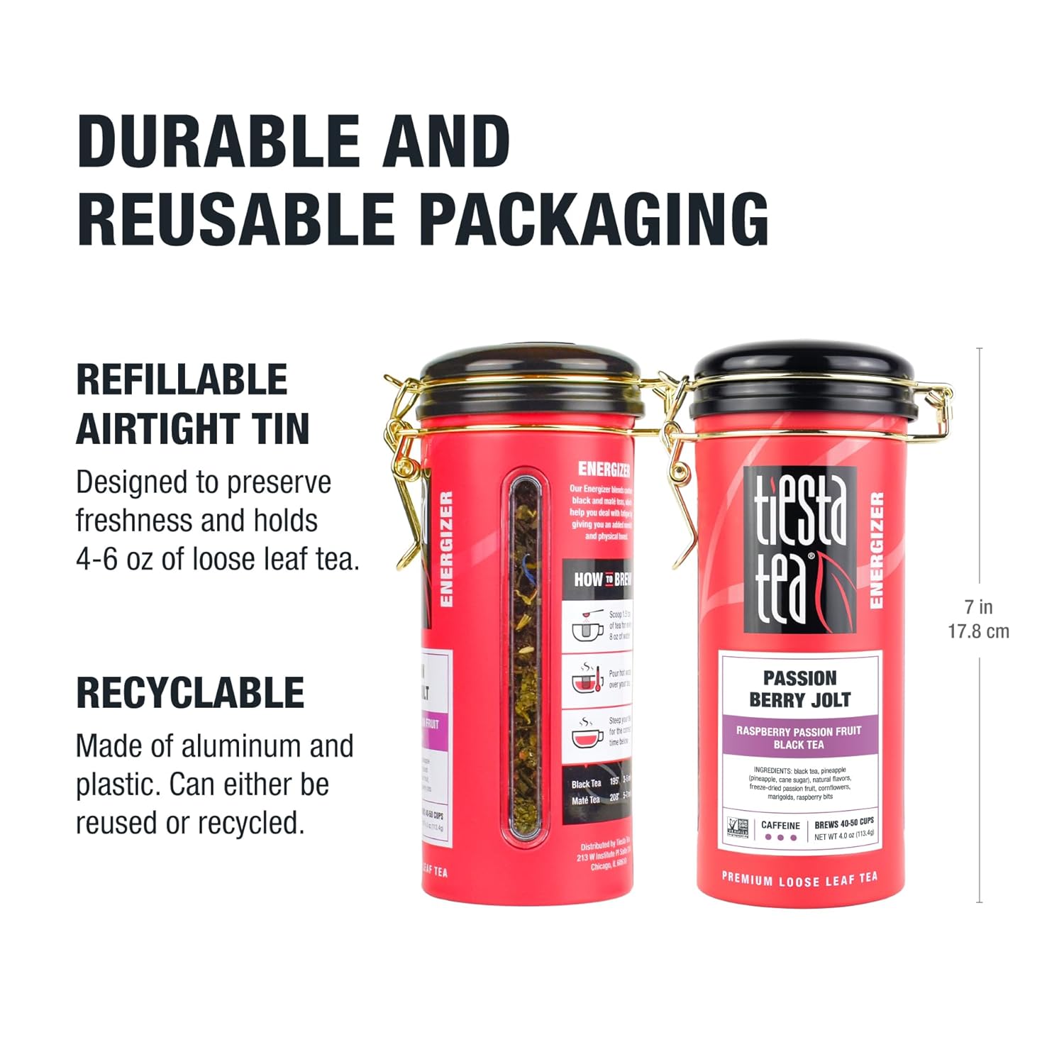 Tiesta Tea - Passion Berry Jolt | Loose Leaf | Raspberry Passion Fruit Black Tea | Premium Caffeinated Blend | Make Hot or Iced & Brews Up to 50 Cups | 4oz Refillable Tin