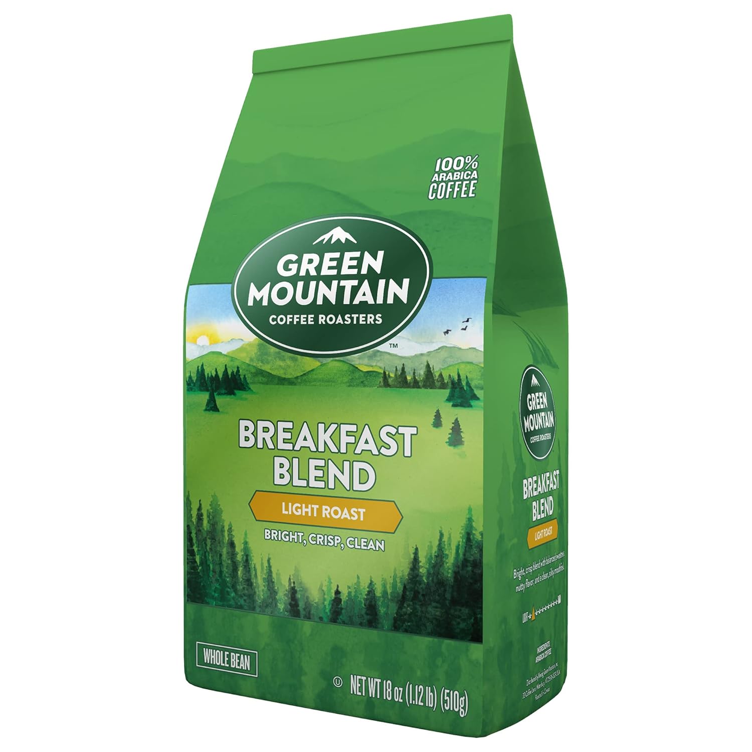 Green Mountain Coffee Roasters Breakfast Blend, Whole Bean Coffee, Light Roast, 18 Ounce (Pack of 2)