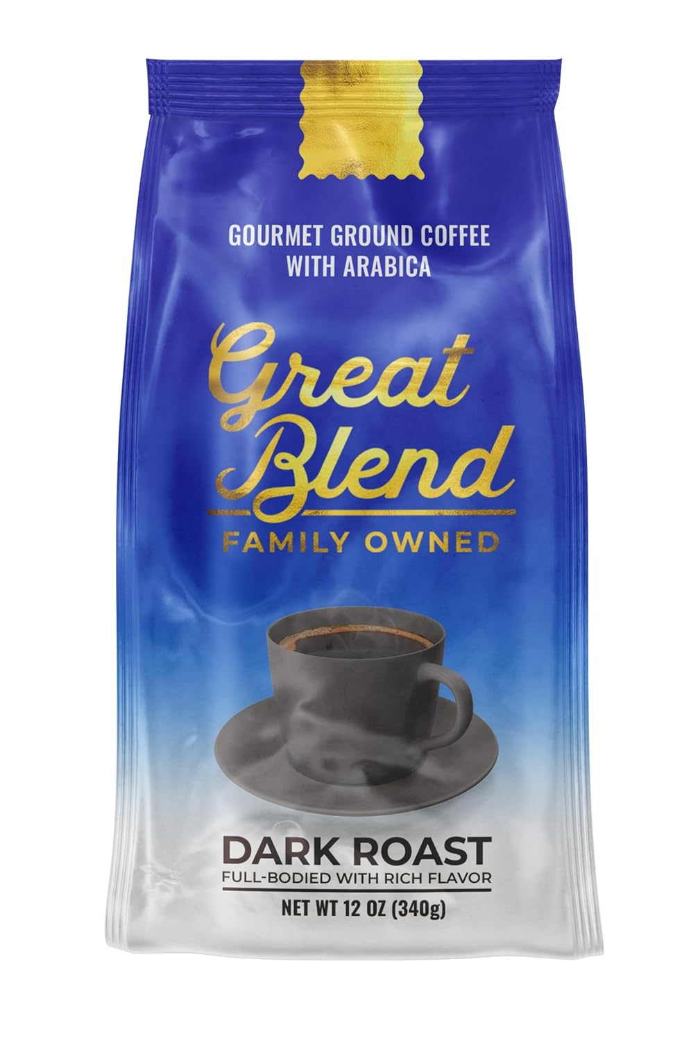 Great Blend Dark Roast Gourmet Ground Coffee with Arabica, Non-GMO, 100% Pure and Natural Coffee, Full Bodied With Rich Flavor, 12 Ounce Bag